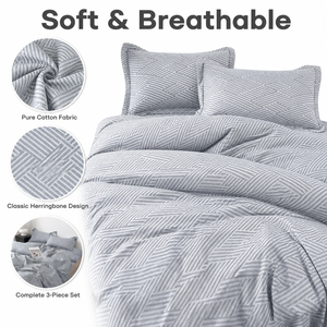 Poland Stock Monochrome Chevron <b>Bedding</b> <b>Set</b> Grey White Woven Duvet Cover for EU Dropshipping 3pcs - Product Image 2