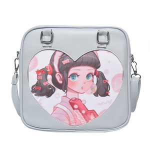 Bolso cruzado de uniforme Kawaii Lolita JK estilo japonés para bolso Ita con ventana transparente en forma de corazón impermeable PU Itabag - Product Image 5