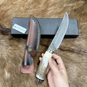 Drop Point Full Tang Couteau de survie à lame fixe Lame martelé<span class=keywords><strong>e</strong></span> Traitement du jeu Power Grip Véritable couteau de chasse à l'échelle Antler - Product Image 6