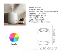 Humidificateur ultrasonique portable OEM H2o 100ML, mini diffuseur d'arômes avec lumière LED nocturne, garantie 1 an