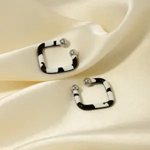SISSLIA New Stainless Steel Drop Oil Zebra Print Simple Line Square Stylish Personality Earrings for Women