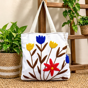 Bolso Tote de Lona de Algodón Bordado a Mano con Aguja Mágica, Color Sólido, Asas de Tela, Bolso de Hombro Portátil de Moda para Compras - Product Image 1