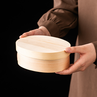 Boîte à bento en placage de peuplier, logo personnalisé, boîte d'emballage ovale en bois biodégradable pour gâteaux, desserts et repas de boulangerie