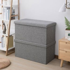 Pouf pliant moderne avec rangement, tissu en lin, repose-pieds, siège rembourré en éponge épaisse, design japonais pour la chambre à coucher - Product Image 3