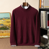 Pull en cachemire 100% pour homme, col montant, motif géométrique en relief, tricot épais, couleur unie, style gentleman, business, urbain, quotidien