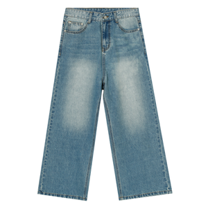 Producción Personalizada de Jeans Coreanos para <span class=keywords><strong>Hombre</strong></span>, Casuales, Holgados, Versátiles, Blancos Pulidos, de Pierna Recta y Ancha - Product Image 1