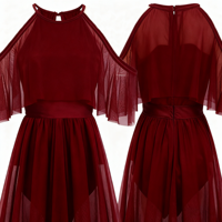 Vennystyle Nouvelle robe de danse lyrique à manches longues rouge vin pour les spectacles sur scène Adultes Spandex/Nylon avec strass et dentelle