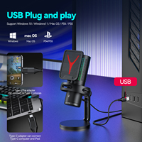 Microphone de jeu pour ordinateur de bureau USB filaire RGB de haute qualité, microphone à condensateur à réduction de bruit, utilisation en conférence, métal et plastique