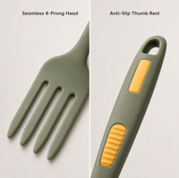 Fourchette de cuisine en silicone sans BPA, grande taille, manche long ergonomique, antiadhésive, résistante à la chaleur, pour servir les spaghettis, les salades et la viande, idéale pour les chefs