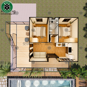 Casa Prefabricada de Acero Ligero, Expandible, de Dos Pisos, Tipo Villa Contenedor, con Paredes Blancas de Madera, Terraza, Ideal para Vacaciones en Resort Costero - Product Image 6