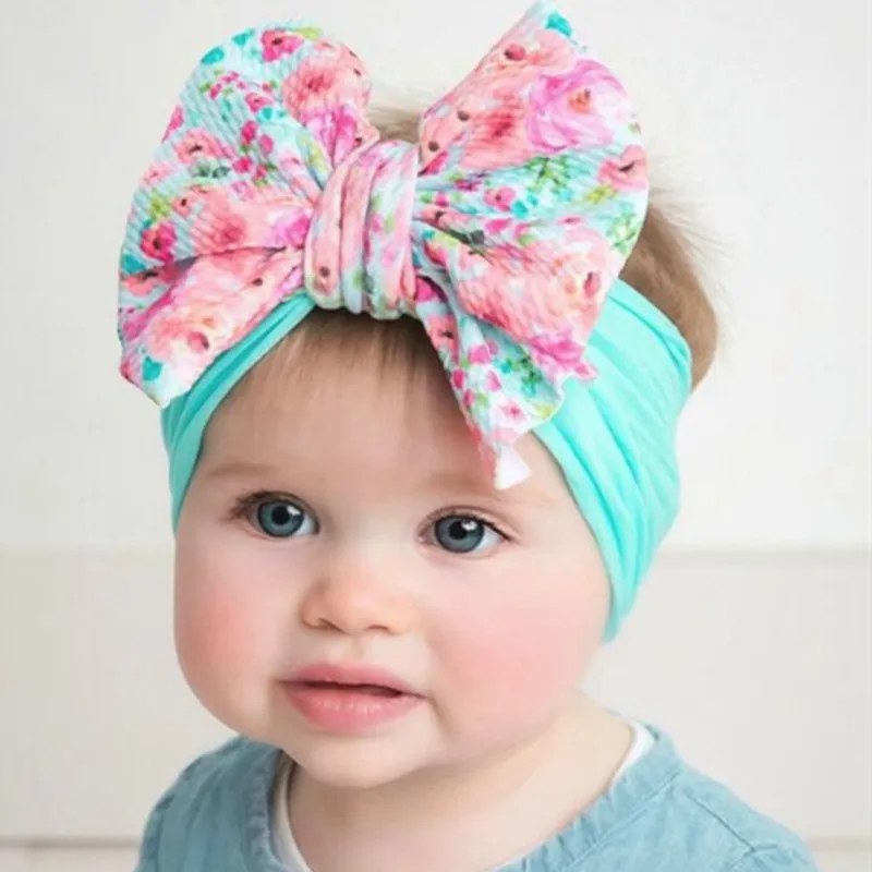 Big Bow Stirnbänder Turban Headwrap Weiche elastische bunte Blumen druck Baby Girl Stirnband