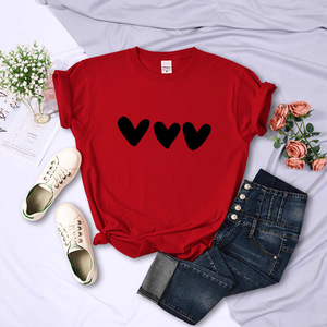 เสื้อยืดพิมพ์ลายหัวใจสีดำสำหรับผู้หญิงเสื้อยืดแขนสั้นแนวสตรีทเสื้อลำลองระบายอากาศได้ดี - Product Image 3