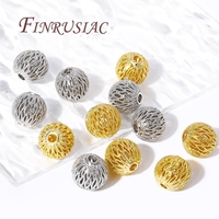 Perles d'espacement rondes creuses plaquées or 18 carats de haute qualité pour la fabrication de bracelets et de colliers, accessoires de bijoux DIY