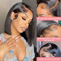 Pelucas de Cabello Humano Natural Vietnamita Baratas, Pelucas Cortas Bob con Frente de Encaje HD, Pelucas de Cabello Humano Liso para Mujeres Negras