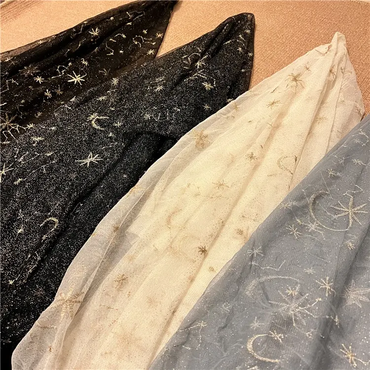 Hot-selling star moon bronzing mesh fabric fine clothes cheongsam fabric embroidered fabric
