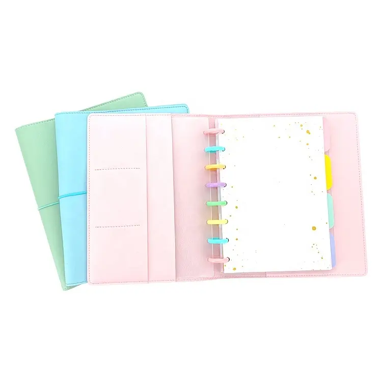 Benutzer definierte Leder Notebook Cover A5 Budget Binder 8 Ring Notebook Binder für Compact Disc