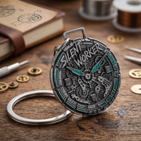Porte-clés personnalisés en métal émaillé, alliage de zinc, argent antique, design rond d'engrenage steampunk, horloge, gaufrage 3D, porte-clés sur mesure