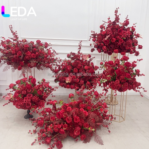 Centros de Mesa LED para Boda, Flores Rojas, Bola de Flores Borgoña, Centros de Mesa de Seda Artificial, Anturio Rojo con Amaranto Colgante - Product Image 3