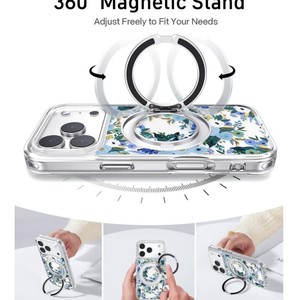 Senyork strong magnet 360 metal holder magnetic transparent flower clear phone <b>case</b> for iPhone 17 pro max 11 12pro 14plus - Product Image 3