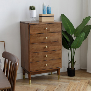 Nordic Solid Wood Five Drawer <b>Chest</b> Walnut Color Bedroom <b>Storage</b> Cabinet With Drawers - Product Image 2