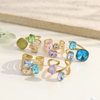 Bague de mode en acier inoxydable 316L plaqué or PVD 18 carats avec zircon coloré transparent, bijoux anti-ternissement, vente en gros TGJZ5386