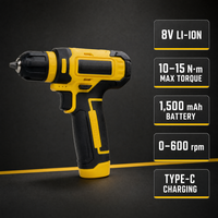 Perceuse sans fil au lithium-ion 8V, 15 N.m, 0-600 tr/min, tournevis électrique USB, 10 mm, outil de bricolage pour la maison