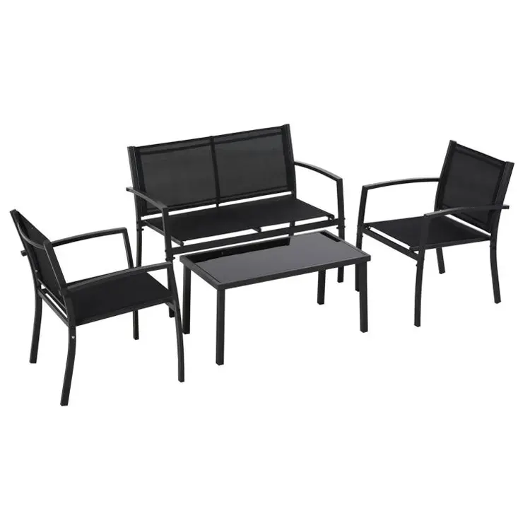 Cam kahve sehpası sundurma mobilya bahçe konuşma setleri ile havuz başı çim sandalyeler 4 adet veranda dış mekan mobilyası Set