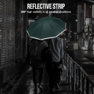 23 Inch 8 Ribs LED <b>Umbrella</b> Light Reflective Cloth Strip Compact Travel Automatic Open Close Folding <b>Umbrella</b> with Led Light - Product Image 2