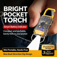 Senter Mini EDC Gantungan Kunci Tipe-C Isi Ulang 6 Mode Lampu Sorot Samping Merah Biru Strobo ABS Tahan Air Klip Topi untuk Berkemah