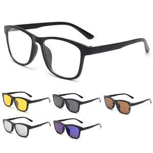 Polarized Mirror Night Vision Glasses 5 in 1 Magnetic Clip on glasses UV400 outdoor driving polarized Black Sunglasses for Men