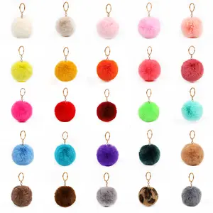 Handmade Fluffy Fur Puff Ball Pom Pom Charm Keychain With Circle Hook Bag Handbag Charms Multicolor