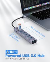 Hub USB-C 7 ports FORIDA avec port d'alimentation en alliage d'aluminium 5V/3A pour MacBook/iPad/Surface Pro/XPS Ordinateurs portables PC (Gris 9,8 pouces) En stock