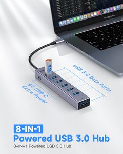 Hub USB-C de 7 Puertos FORIDA con Puerto de Alimentación de Aleación de Aluminio de 5V/3A para Computadoras Portátiles <span class=keywords><strong>MacBook</strong></span>/iPad/Surface <span class=keywords><strong>Pro</strong></span>/XPS (Gris 9.8in) en Stock - Product Image 2