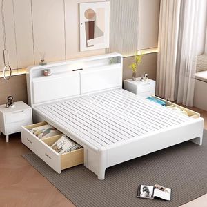 Letto con Testiera Imbottita in Stile Nordico di Lusso, Design Moderno e Semplice, con Contenitore, per Appartamenti Piccoli, Matrimoniale o Singolo - Product Image 5