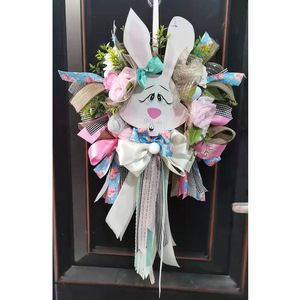 DAMAI <b>Easter</b> Bunny Wreath with Eggs Artificial <b>Easter</b> Wreath Mixed Flowers Hanging Bunny Shaped Wreath for Front Door Wall - Product Image 4