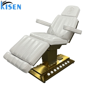 Lit de massage électrique KISEN en acier inoxydable blanc avec base dorée pour salon de beauté, équipement de spa à 3/4 moteurs - Product Image 3