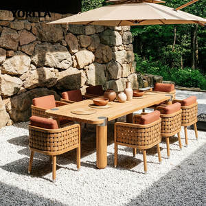 Set da Pranzo per Esterni Serie Manto per 8 Persone, Tavolo in Legno di Teak Massiccio con Sedie Intrecciate, Arredamento da Giardino - Product Image 1