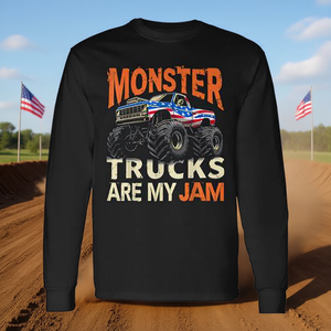 Monster Trucks Are My Jam Usa Flag - Camiseta americana de manga larga - Product Image 3