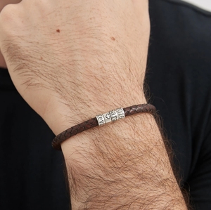 Gioielli in acciaio inossidabile Custom perline da <span class=keywords><strong>uomo</strong></span> <span class=keywords><strong>bracciale</strong></span> in pelle <span class=keywords><strong>con</strong></span> Logo inciso distanziatore rotondo perline scorrevoli - Product Image 1