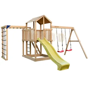 户外儿童秋千套装木制秋千和滑梯户外游乐场设备