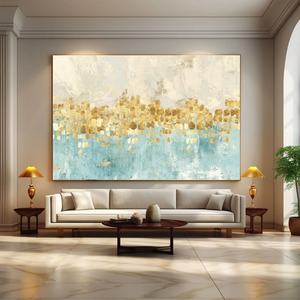 Arte Mural Vertical 3D, Pintura Abstracta Grande en Amarillo y Azul sobre Lienzo, Arte Mural Pintado a Mano para Decoración Moderna del Hogar y Galería - Product Image 3