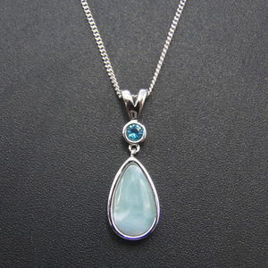 Bijoux en argent sterling 925 avec pierres précieuses, pendentif en larimar naturel et topaze bleue - Product Image 2