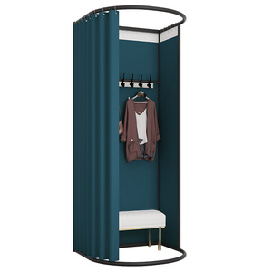 Cabine d'essayage mobile en métal, cabine d'essayage de luxe avec rideau, design éclectique pour usage commercial - Product Image 6