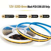 Bande lumineuse COB 12V 320D pour tableau noir, 12W, LED haute luminosité, bande souple, trois températures de couleur, silicone bleu, IP20