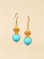 Boucles d'oreilles élégantes en argent sterling 925 plaqué or avec perles d'eau douce et turquoise, style filigrane, pour mariage et soirée, vente en gros