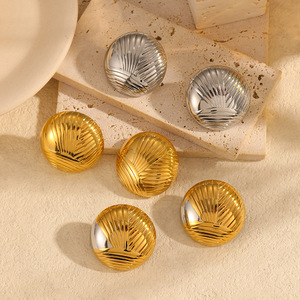 <b>Stud</b> Earrings Round Ball Geometric 18K Gold <b>Titanium</b> Steel Fashionable Simple Design For Women - Product Image 1