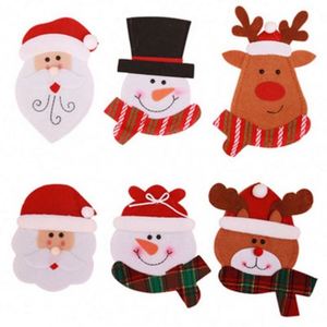 Santa Reindeer <b>Christmas</b> New Year Eco-Friendly Non-Woven Fabrics Pocket Fork Knife Cover Cutlery Holder Bag Home Decoration - Product Image 2