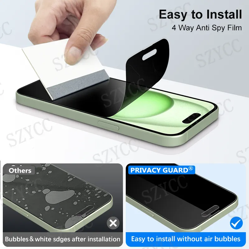 Vaka dostu Film Anti mavi işık Anti Scratch Anti casus 4 yollu ekran koruyucu koruyucu iPhone 15 artı