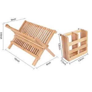 Modern double-layer bamboo upright folding <b>dish</b> <b>rack</b> for kitchen storage and display. - Product Image 5
