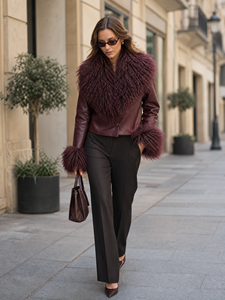 QC26070 Nuova Tendenza Moda: Cappotto Invernale da <span class=keywords><strong>Donna</strong></span> in Vera <span class=keywords><strong>Pelle</strong></span> con Collo in Pelliccia di Agnello Mongolo, Stile Vintage con Cerniera - Product Image 6